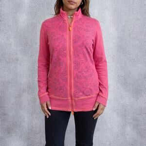 Y2K Disney Mickey Mouse Pink Paisley Zip Up Mock Neck Jacket Size Small